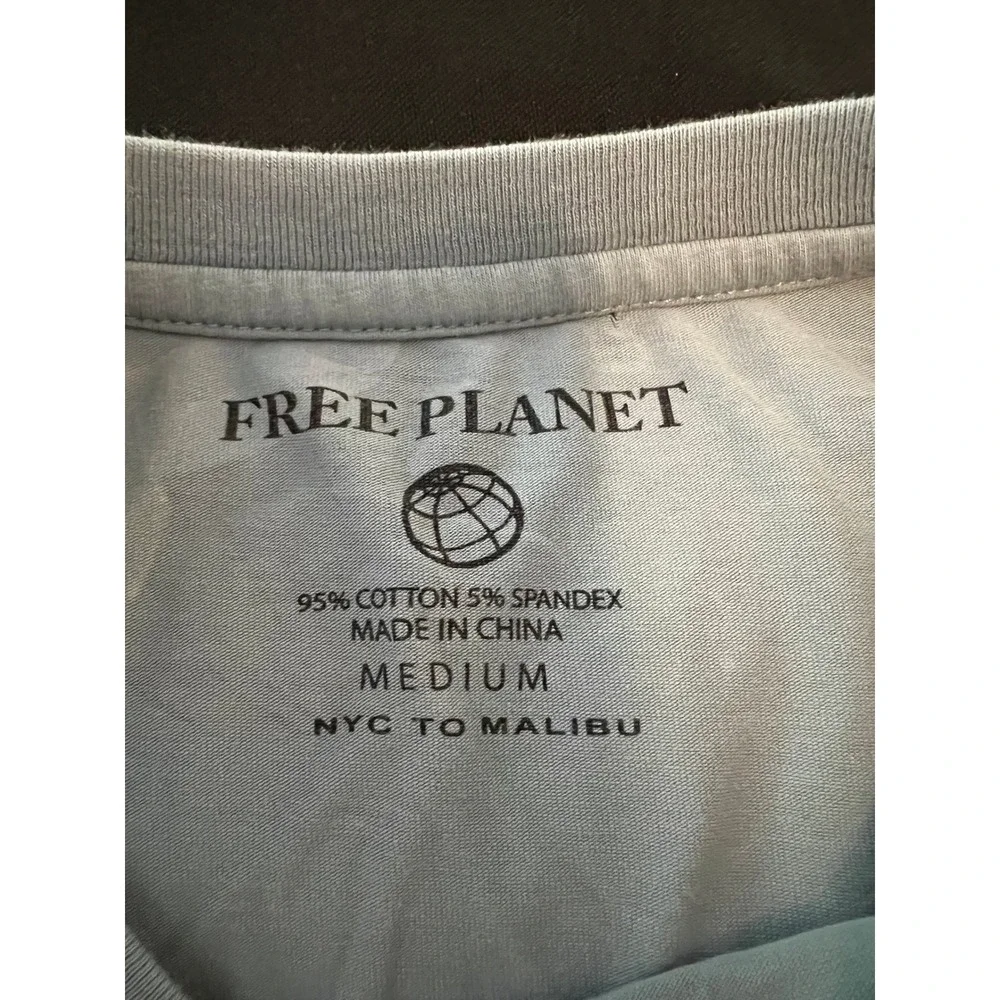 Free Planet Mens Tropical Coconut Cocktail Palm Tree T-Shirt Blue Medium